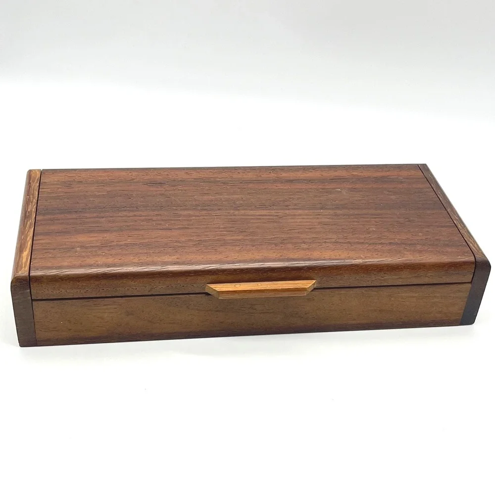 Vintage Handcrafted Wood Valet Box Felt Lined 4 Compartment Jewelry Watch Case
